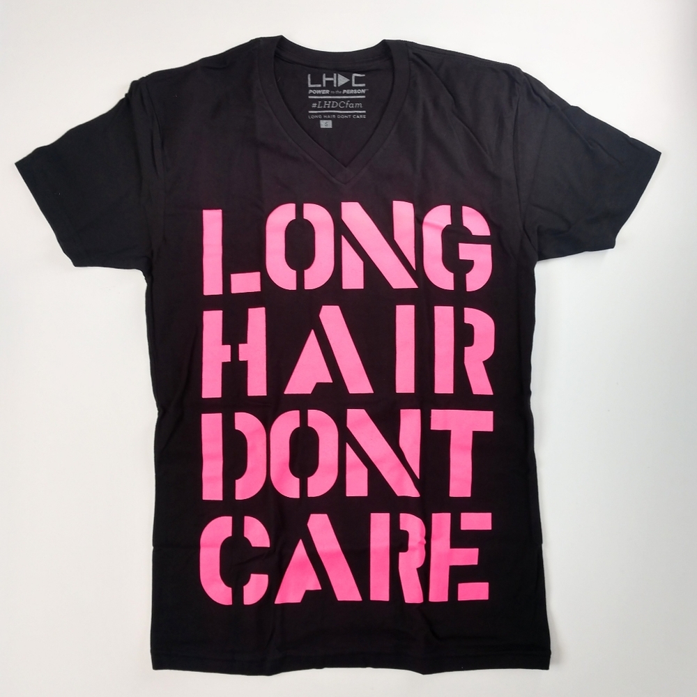 Long Hair Don't Care V Neck T Shirt Short Sleeve S
